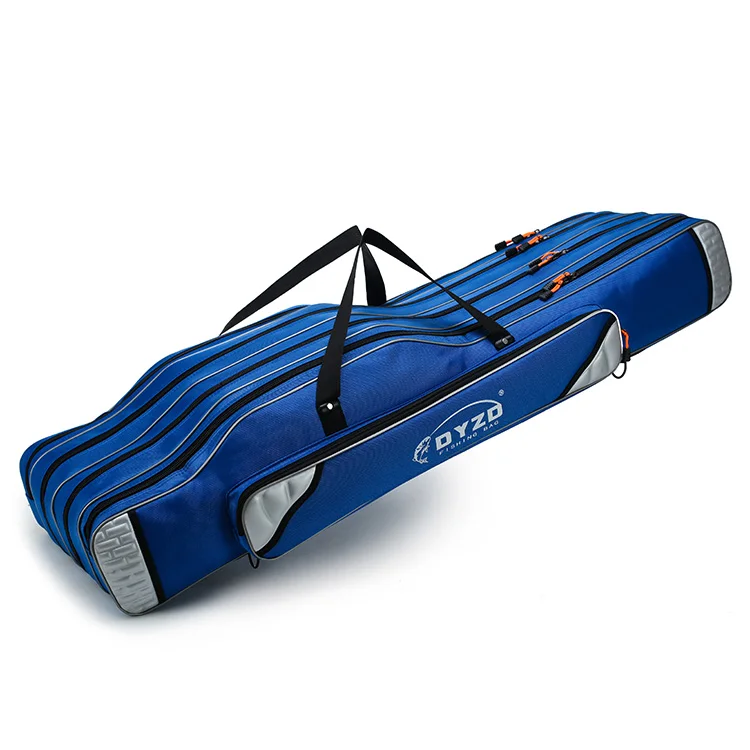 

120cm 4 layer waterproof fishing rod bag canvas fishing tackle bag spacious capacity fishing bag, Blue