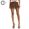 Custom Ladies Zip Fly Button Closure Pockets Belt Loops Leopard Print Frayed Hem Shorts