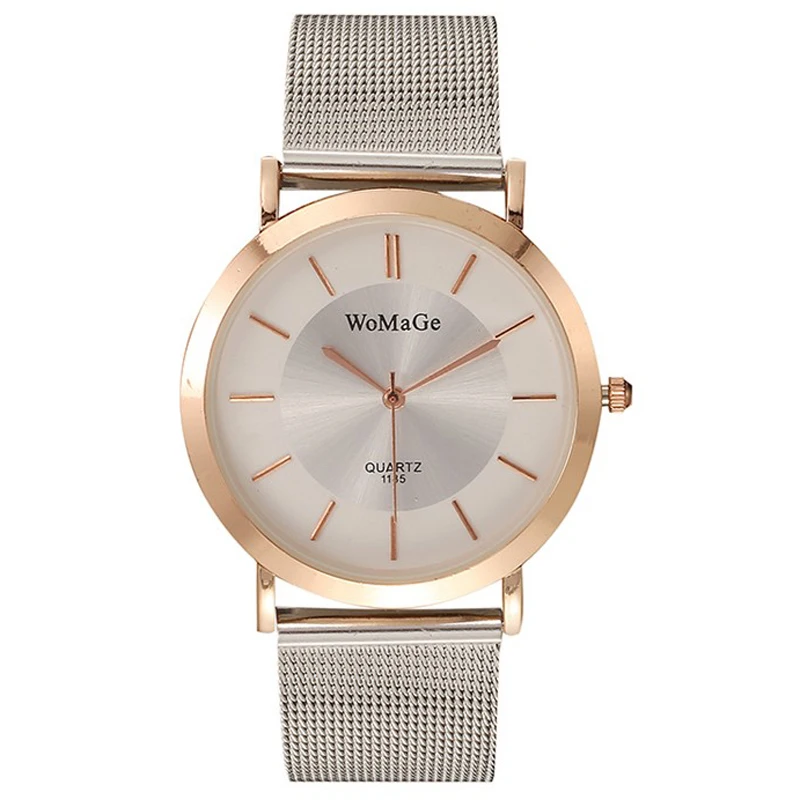 

New ladies watch fashion rose gold simple dial quartz movement stainless steel mesh watch womage brand luxury women wristwatches