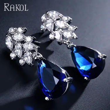 

RAKOL E048 latest cheap wholesale CZ zircon wedding bridal dangle crystal earrings E048, As picture