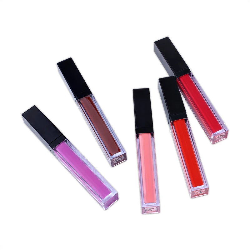 

Wholesale private label liquid lipstick tube with black caps 26 colors make your own lip gloss logo, 41 colors optional