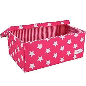 Minene Small Fabric Storage Basket Organiser with Handles Pink Star