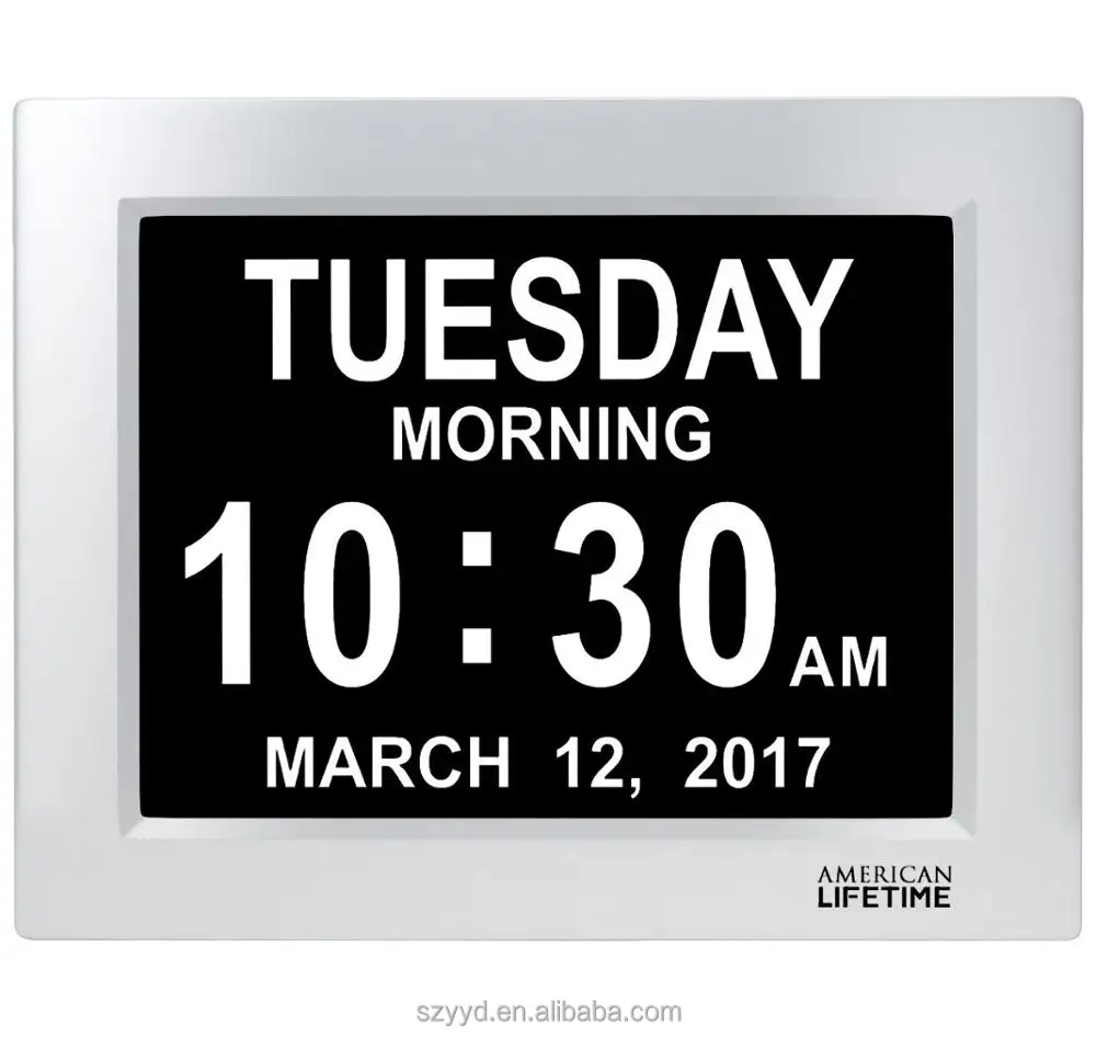 

MANUFACTURER for Amazon seller 8 LED dementia digital calendar day clock for Dayclox Svinz American-life branding, Black or white