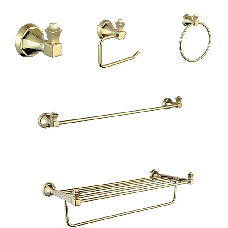 
5 Pcs Modern Luxury Brass Gold Plated Hotel Bathroom Set Accessories For Hotel 
