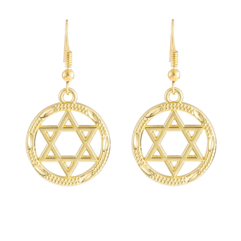 

New 2019 Latest Round Pendant Fashion Star of David Gold Plated Designs Earrings