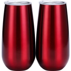 Image of Double-insulated Stemless Champagne Flutes Wine Tumbler, 6 OZ Cocktail Cups Reusable Champagne Toasting Glasses with lids