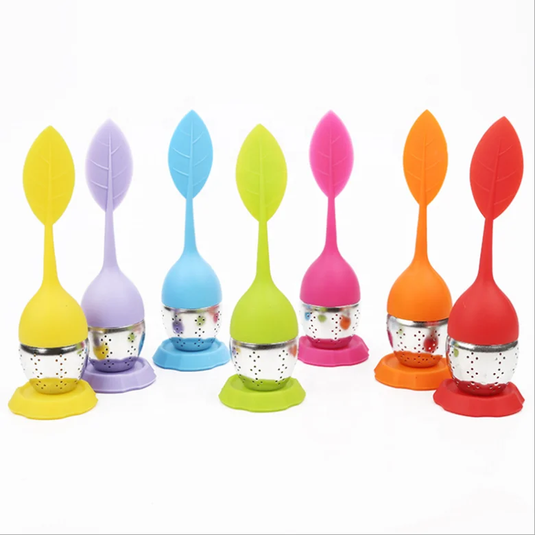 

6 Colors Silicone Tea Infuser Reusable Tea Strainer Sweet Leaf with Drop Tray Novelty Filter Tea Tool