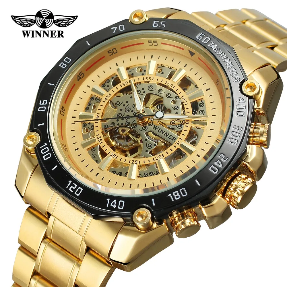 

T- Winner Watch Automatic Mechanical Luxury Skeleton Gold Horloge Watches Men