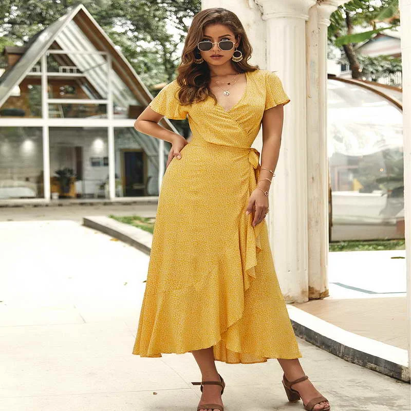 

2019 Factory Fashion Sexy Women Short Sleeve Printed Summer Dresses, As picture