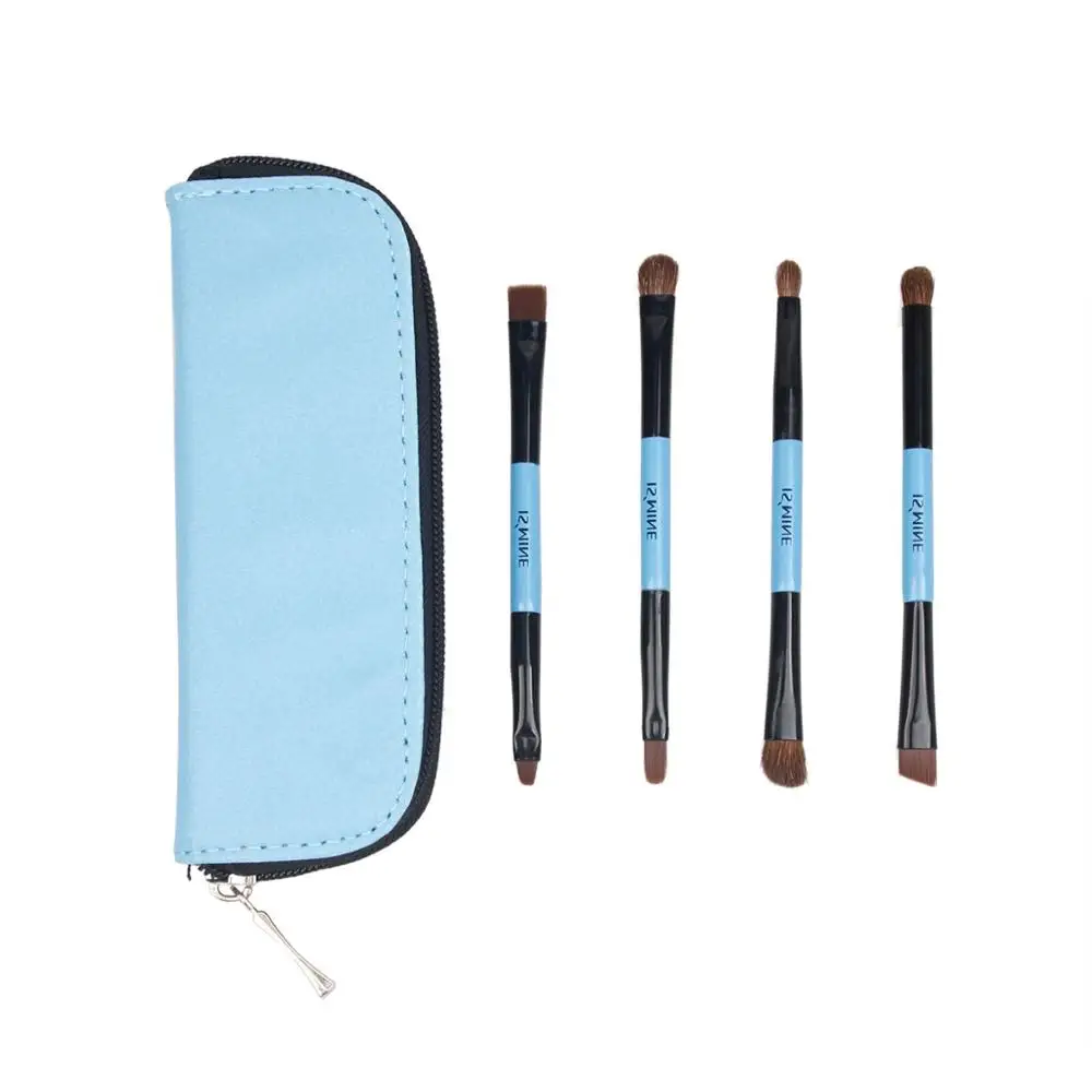 

4pcs Blue Natural Hair Makeup Brush with Zipper Pouch, Blue as photo