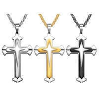 

Men's Cross Necklace Gold Silver Black Cross Pendant Stainless Steel Byzantine Chain Necklace 2018 HipHop Male Jewelry