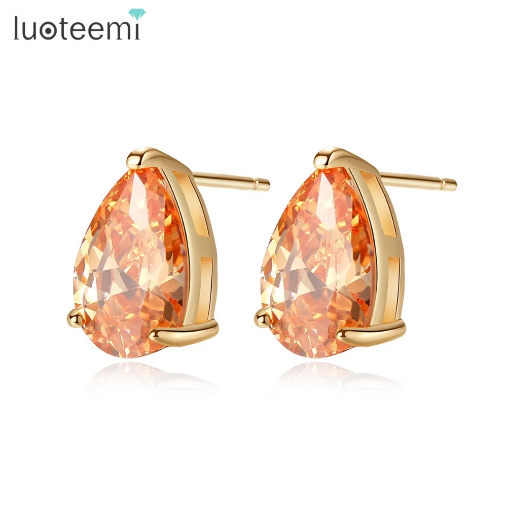 

LUOTEEMI Wholesale Jewelry JINSE Brand European Vintage Style Tiny Zircon Red Teardrop Cute Stud Earrings