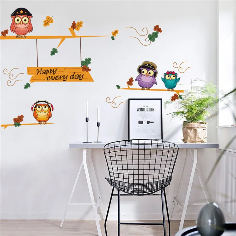 
wholesale custom magic waterproof sticker cute owl tree wall sticker for home decor 