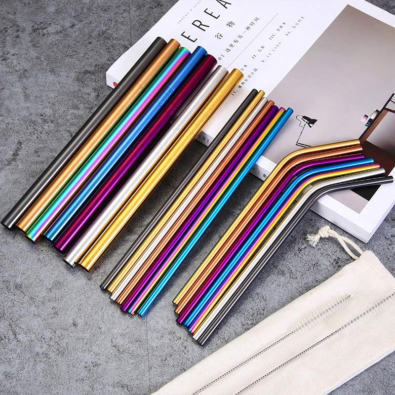 

304 Reusable 6mm Stainless Steel Straws Metal Straw, Silver / gold / rose gold / rainbow / black / blue / purple