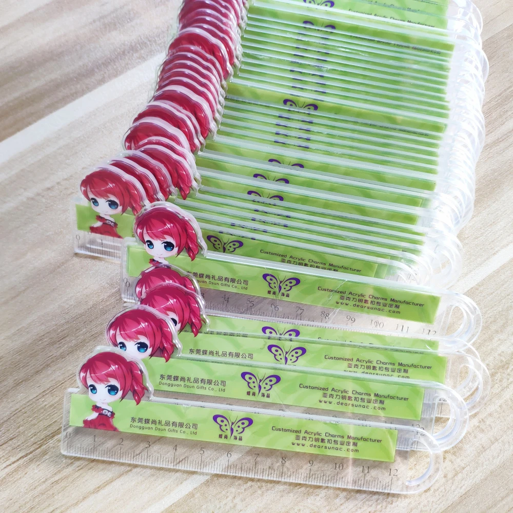 
Free Sample CMYK Print CNC Customized Acrylic Ruler Straight Plastic Ruler for School and Office 