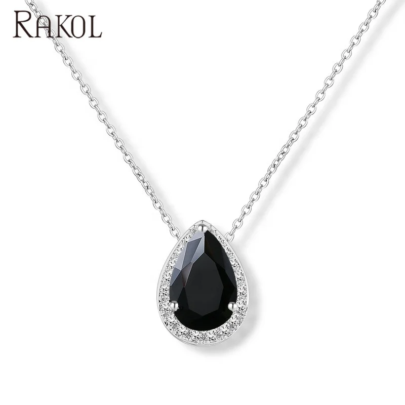

RAKOL NP008 simple design crystal clear teardrop water shape pendant AAA zircon CZ chain necklace N008