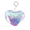 Blue Star Holographic heart shape sequin leather key chain custom