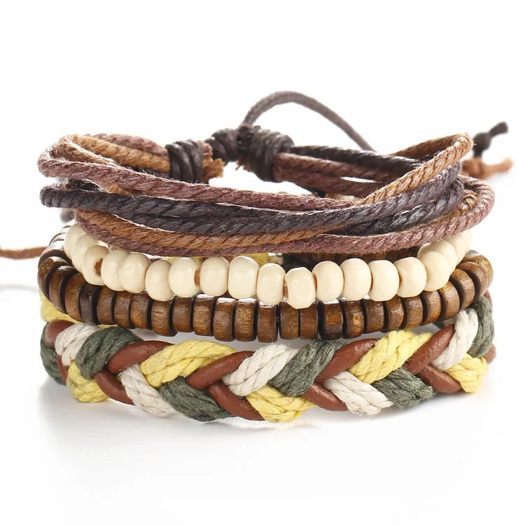 

Fashion Gothic Style Men Women Handmade  Wooden Beads Multilayer Rope Woven Friendship Bracelets Jewelry, Many colors you can choose