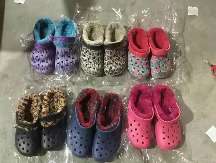 
stock lot shoes garden clog eva hole shoe mens women kids winter clogs with fur inside 