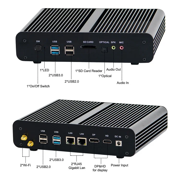 Partaker B13 Mini PC Core i7 7560U Dual LAN 2*DDR4 Ram DP Barebones Mini Computer 4K HD 8USB Mini Gaming pc