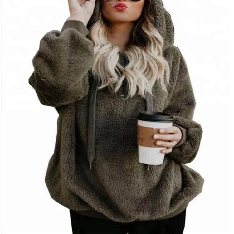 

Monogrammed Fashion Women Zip Teddy Fleece Sweatshirt Hoodies, Customized color