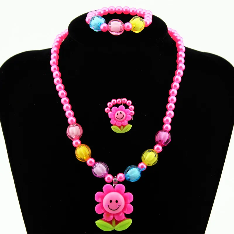 Hot Candy Beads Resin Plastic Kids Jewelry Set For Children Flower