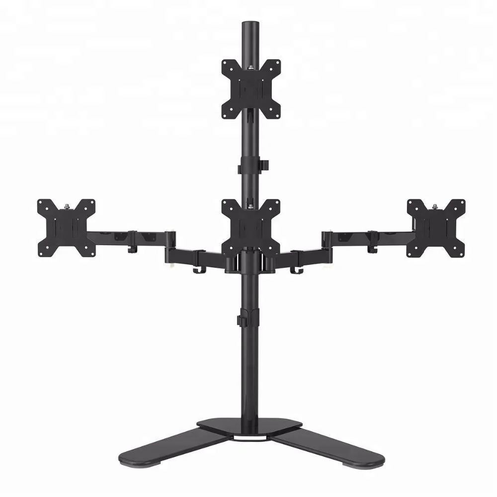 

Quad Arm LCD LED Heavy Duty Monitor Stand Desk Mount Bracket 3 + 1 free Stand / Holds Four Screens up to 27", Black
