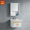 European gold pattern white furniture sets wall hung mirror modern aluminum washbasin cabinet bathroom vanity set
