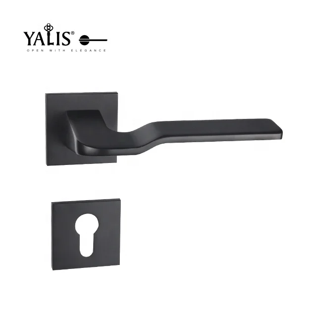 
modern lever handle on square rose for wooden door in zinc alloy metal with lock 