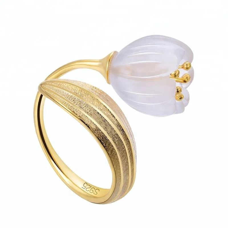 925 Lily of the Valley Flower Natural Crystal Ring