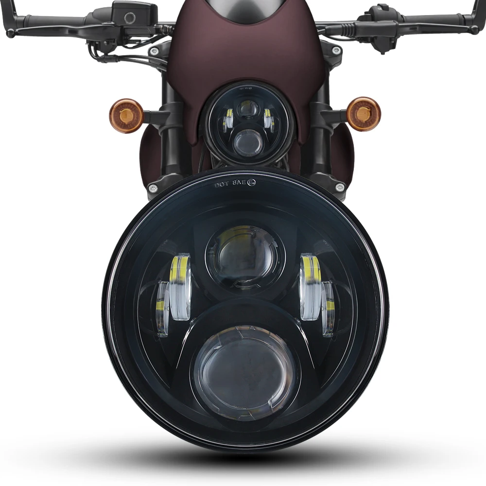 7" Inch Round LED Headlight Angle Eyes High Low Beam Kits For J-eep Wrangler JK  Motorcycle