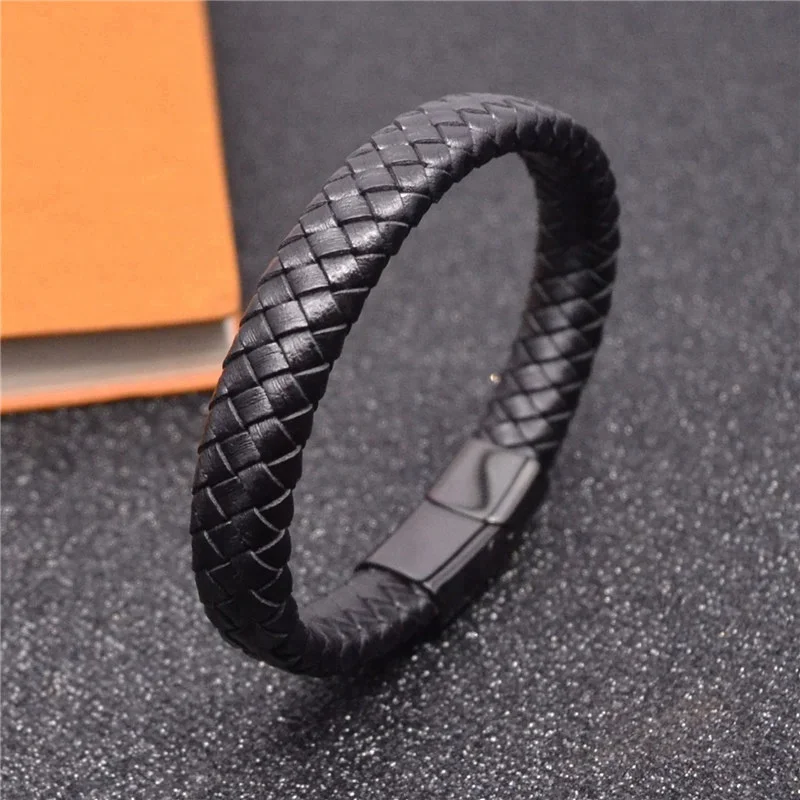 

Black Buckle Hand Bangle Jewelry Wholesale Stainless Steel Mens Leather Bracelet, Black,steel,gold,customized color