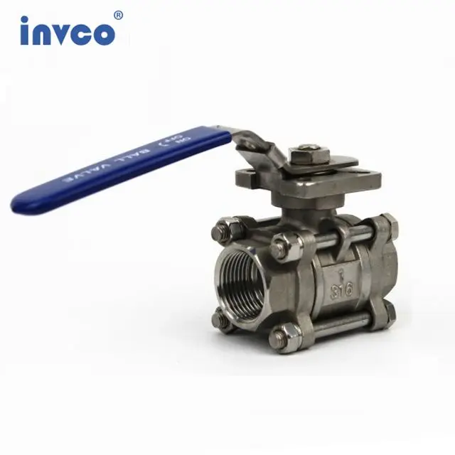 INVCO Three piece CF8M CF8 small water switch stainless steel ball valve with mounting pad