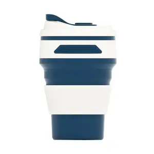 Image of Custom printed eco friendly travel silicone drinking cup foldable folding collapsible silicone cup reusable coffee cup