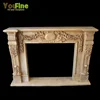 Carved Yellow Marble Stone Fireplaces Mantel With Column