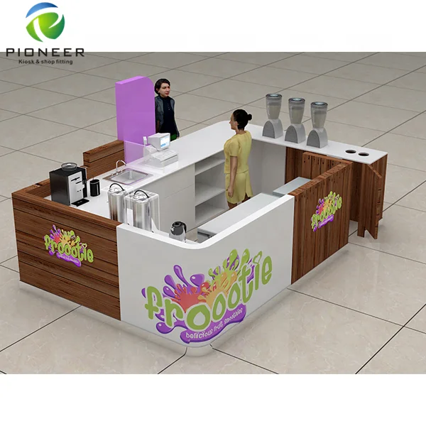 

UK New Finished Fruit Smoothies Kiosk Cafe Furniture Fast Food Kiosk Display Counter For Sale, Customized color