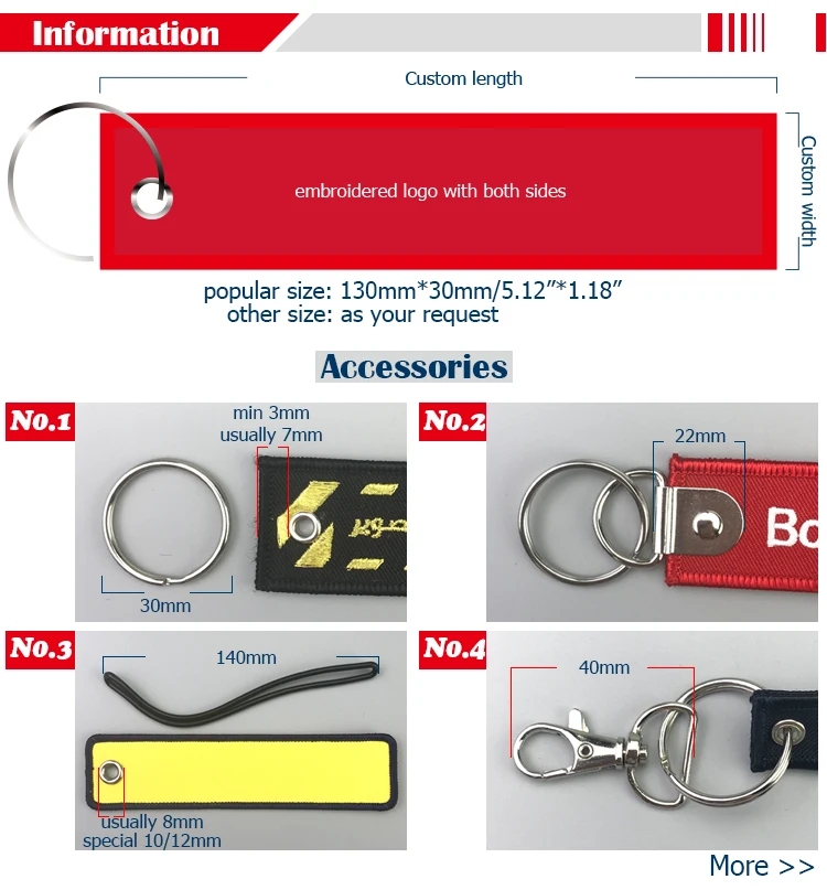 High quality personalized Double side Fabric Embroidery Key Chain with key rings