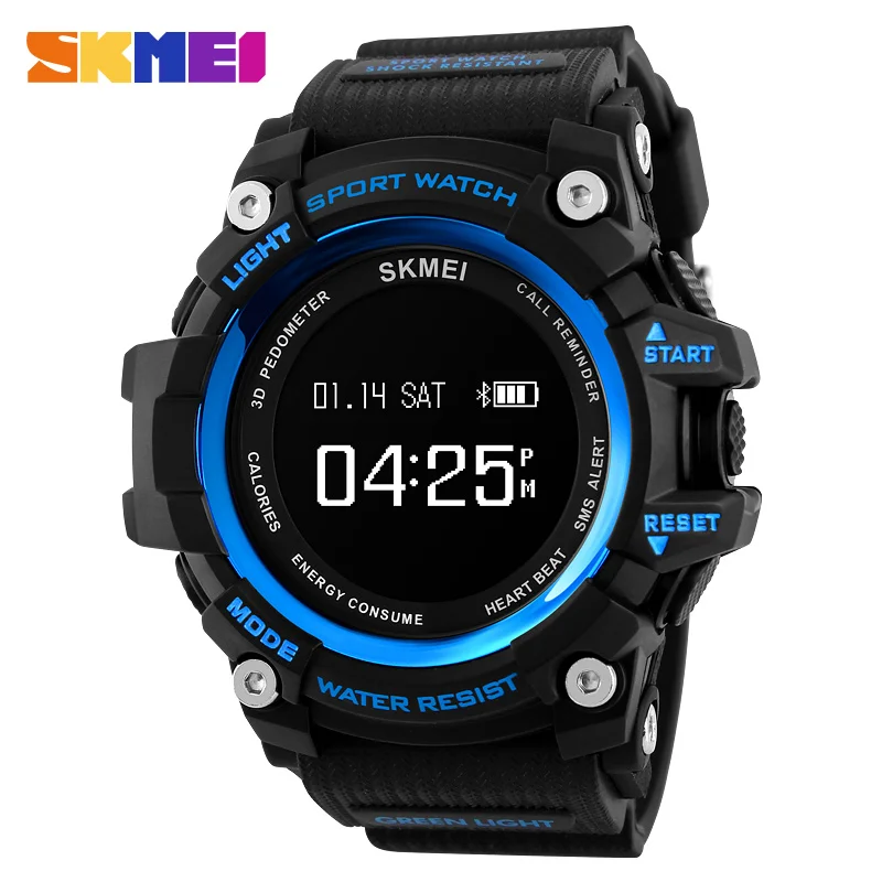 

Newest style heart rate watches Men world time survival pedometer mens digital skmei 1188 3ATM water proof smart bluetooth watch