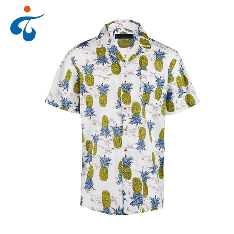 

Top quality cheap nice pineapple print rayon plain hawaiian shirts