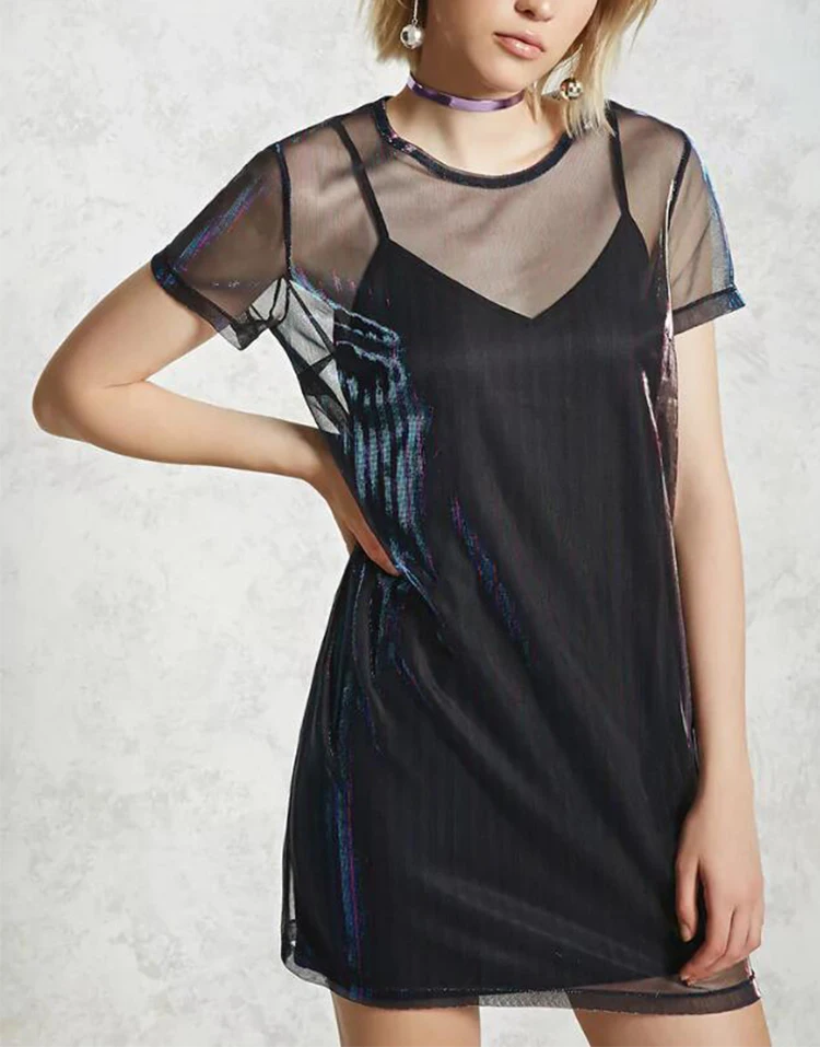 mesh shirt dress black