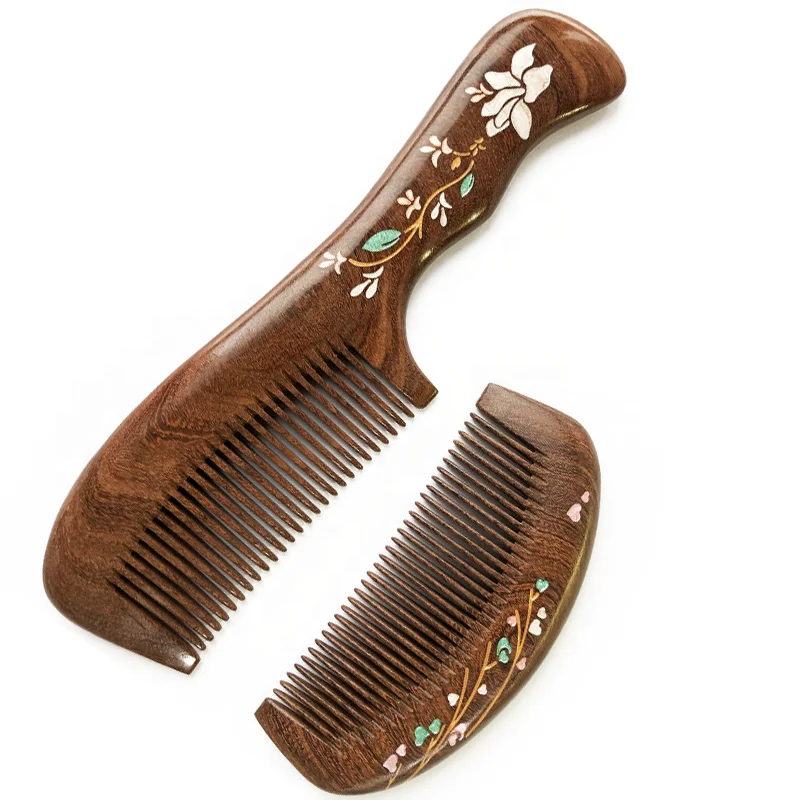 

Wholesale 2 Pack Natural Sandalwood Custom Logo Wooden Hair Detangling Comb Set