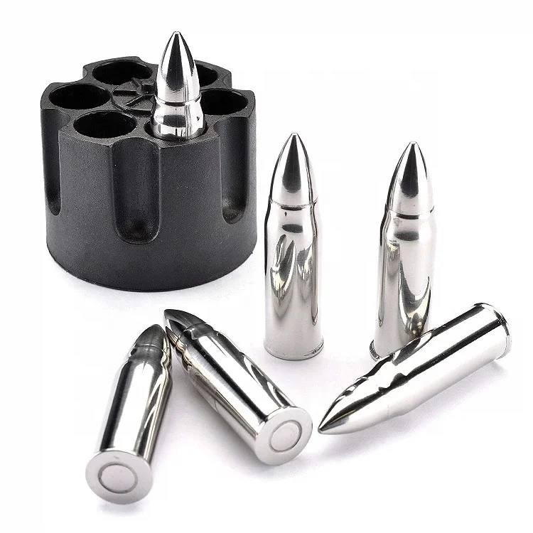 

Whiskey Stones Bullets Stainless Steel - Bullet Chillers Set of 6 Bullet Shaped Ice Cubes, Metal color