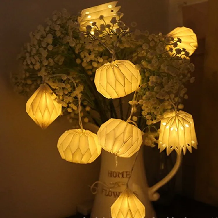 Warm White Origami Paper Round Lantern Battery Operated String Fairy