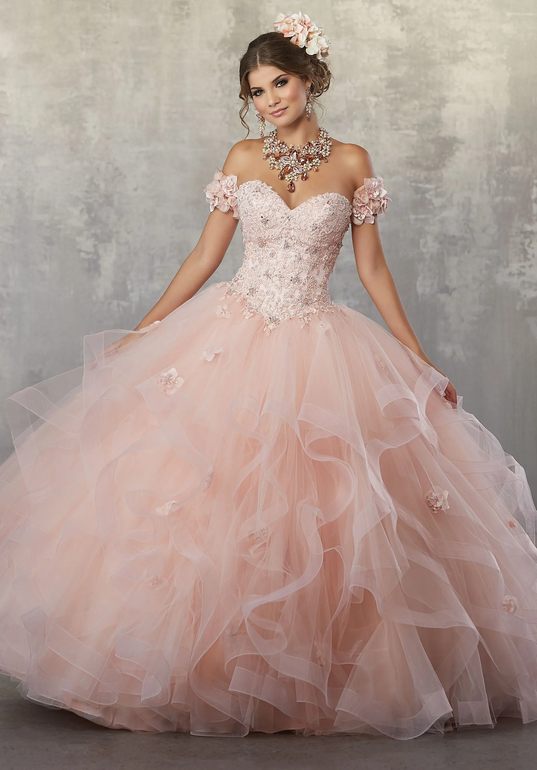coral and gold quinceanera dresses