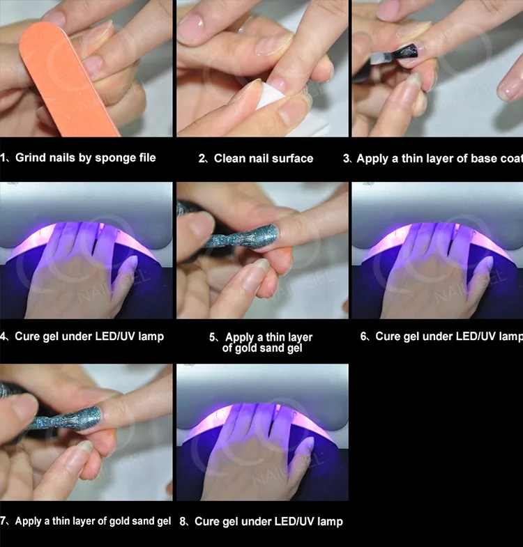 how to use CCO high quality nail polish odorless aled light easy nail art gold sand gel uv gel,gel nail polish