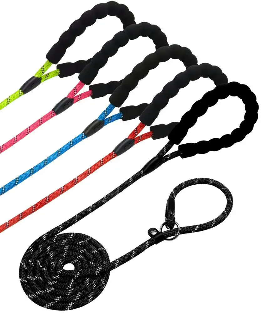 

Promotional Price 6FT Soft EVA Handle Durable Reflective Nylon Rope dog slip leads, Customized