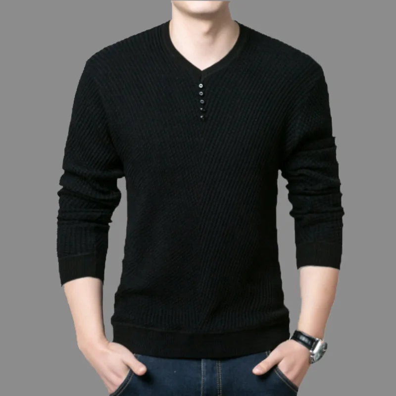 

latest new design v-neck button pure color man pullover, Black,navy,red,brown