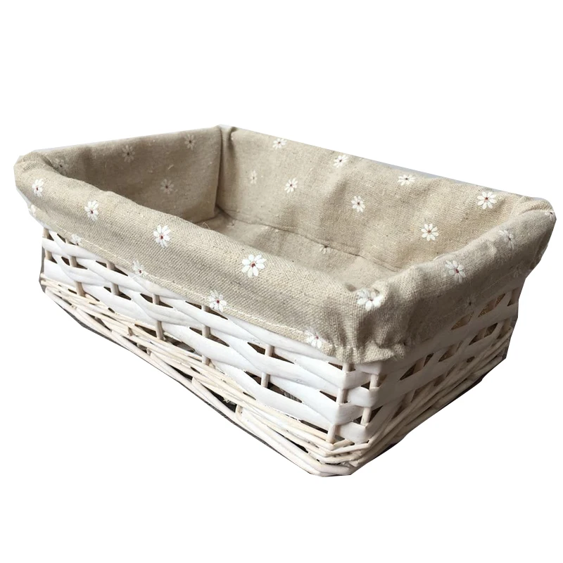 

rectangle willow basket storage with lining white wholesale