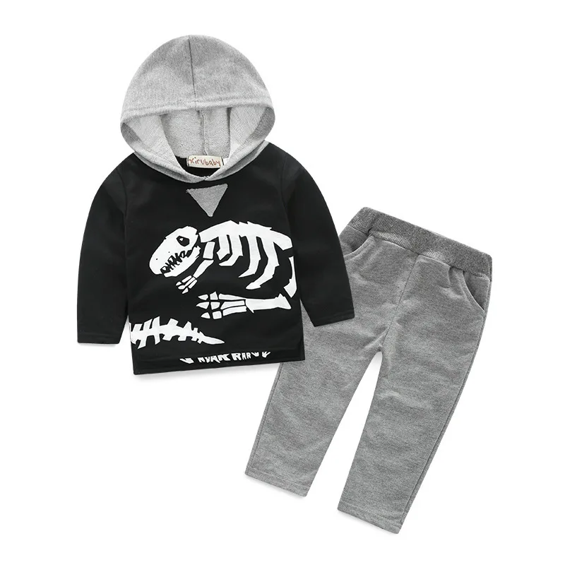 

1-5Years Spring Autumn Boy Clothing Set Cotton Kids Toddler Clothes Dinosaur Hooded Suit for Boy Sweatshirt Pants Clothing Sets, As pictures