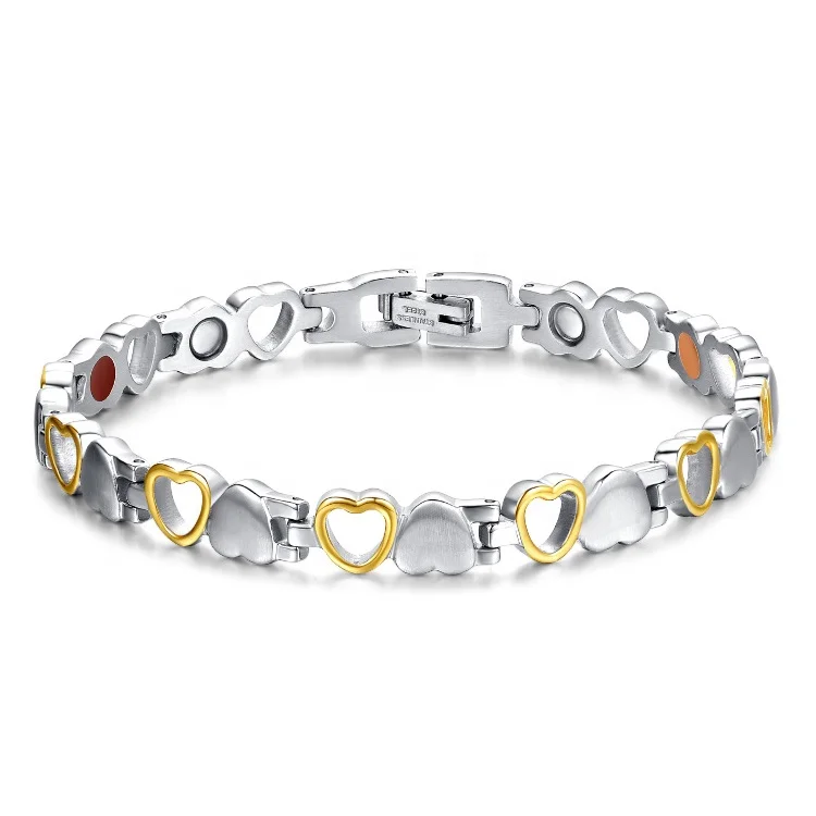 

Guangzhou Factory wholesale women stainless steel gold color plated healthy magnetic therpy bracelet, Silver+gold